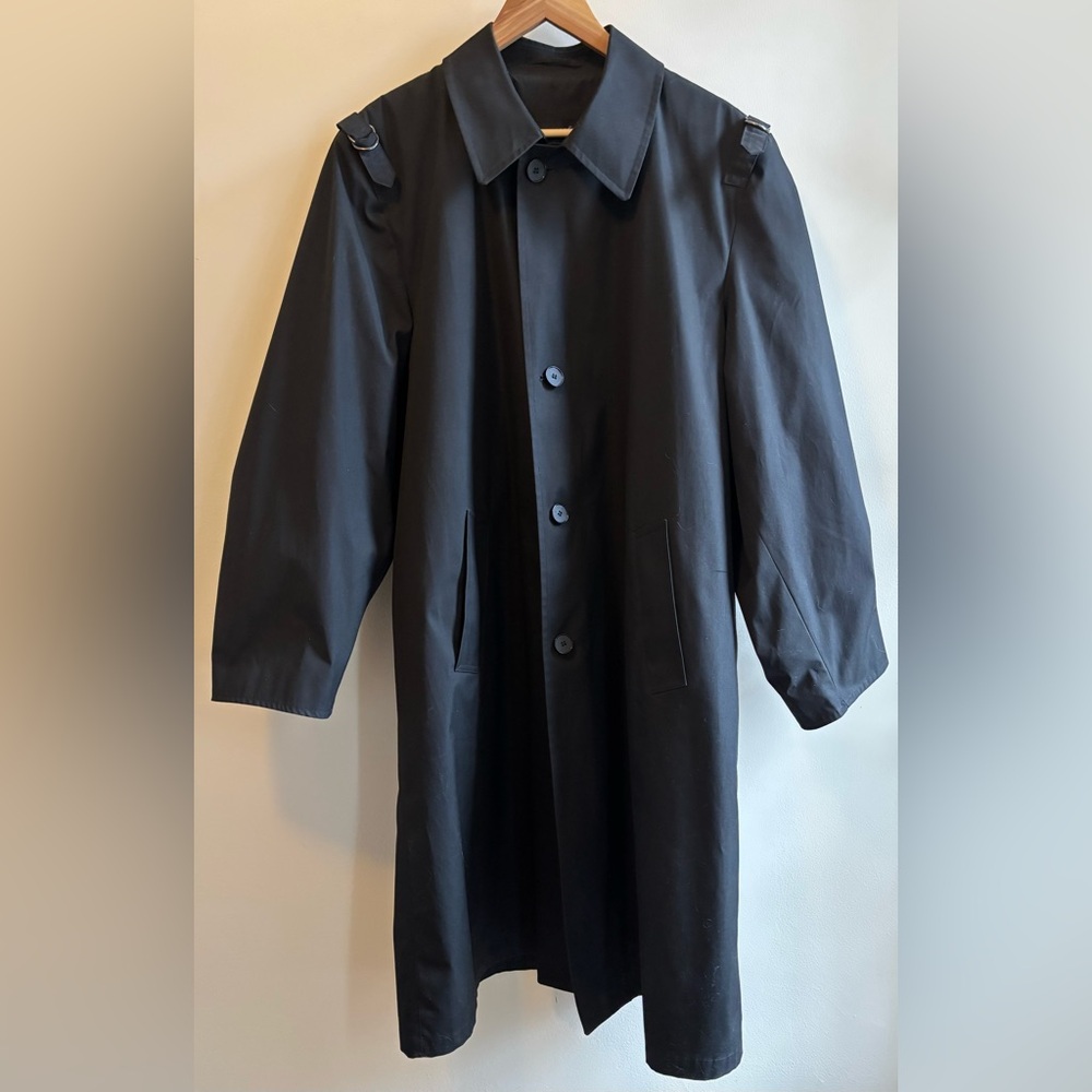 Pierre Cardin Trench Coat, Black, Unlined, Single Breasted